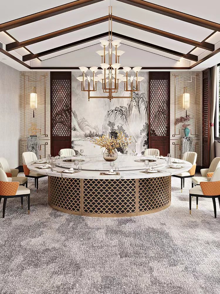 Marble electric dining table hotel villa dining room automatic rotating largemarble round table top table for 16 people