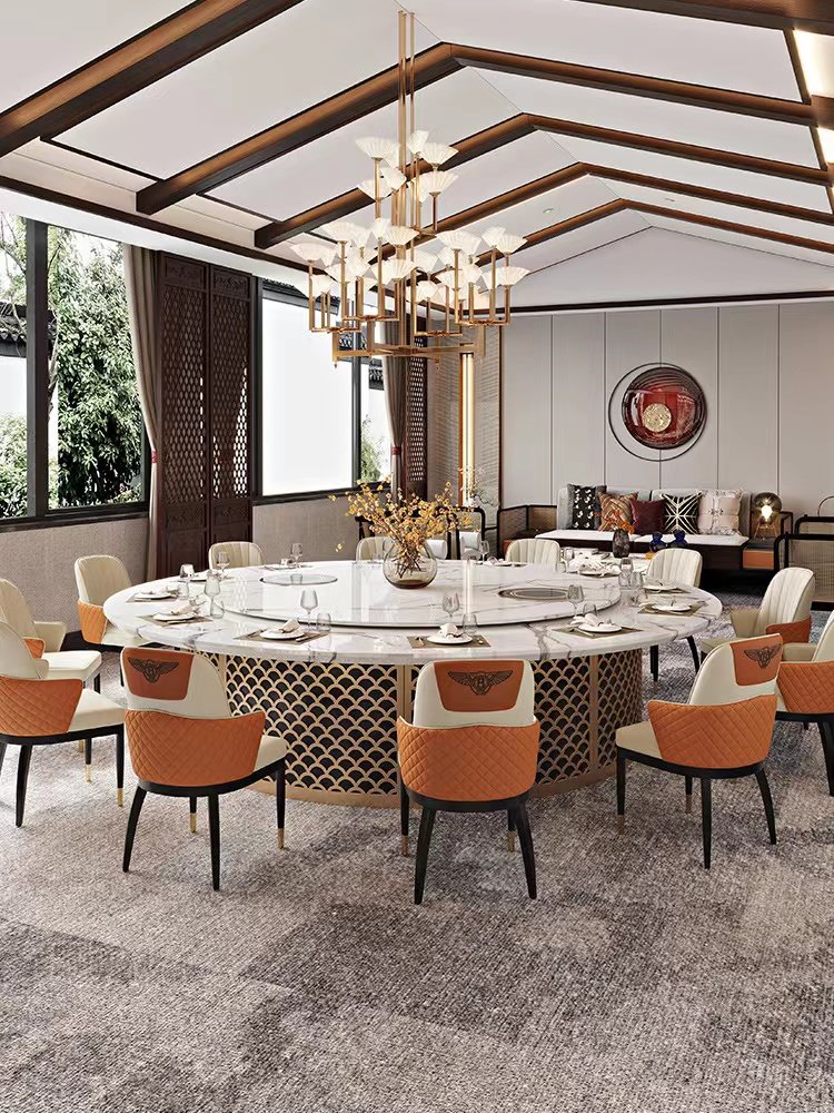Marble electric dining table hotel villa dining room automatic rotating largemarble round table top table for 16 people