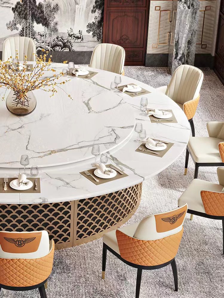 Marble electric dining table hotel villa dining room automatic rotating largemarble round table top table for 16 people