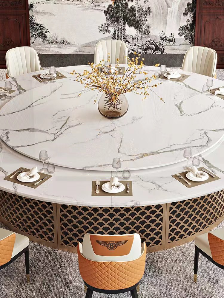 Marble electric dining table hotel villa dining room automatic rotating largemarble round table top table for 16 people