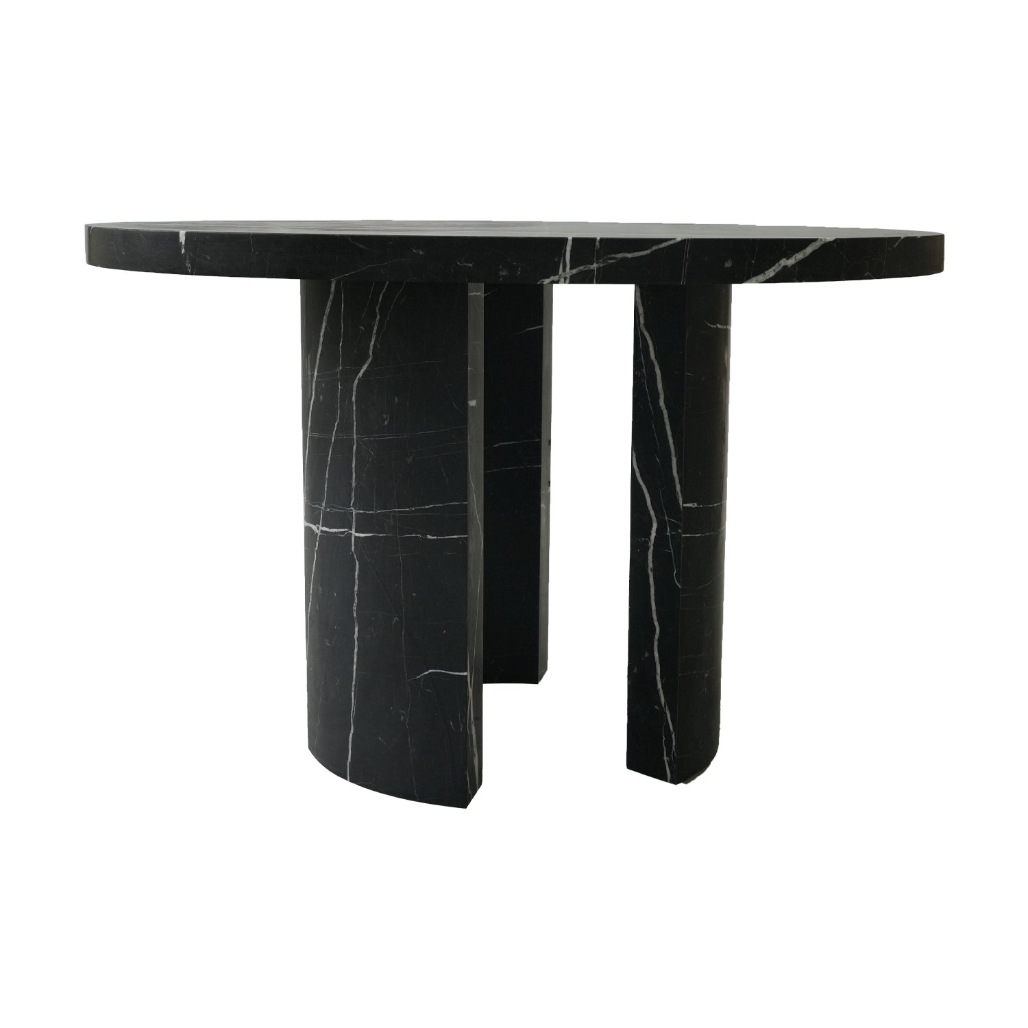 Professional designer designs a luxurious round black marble dining table made of natural stone marble dining table