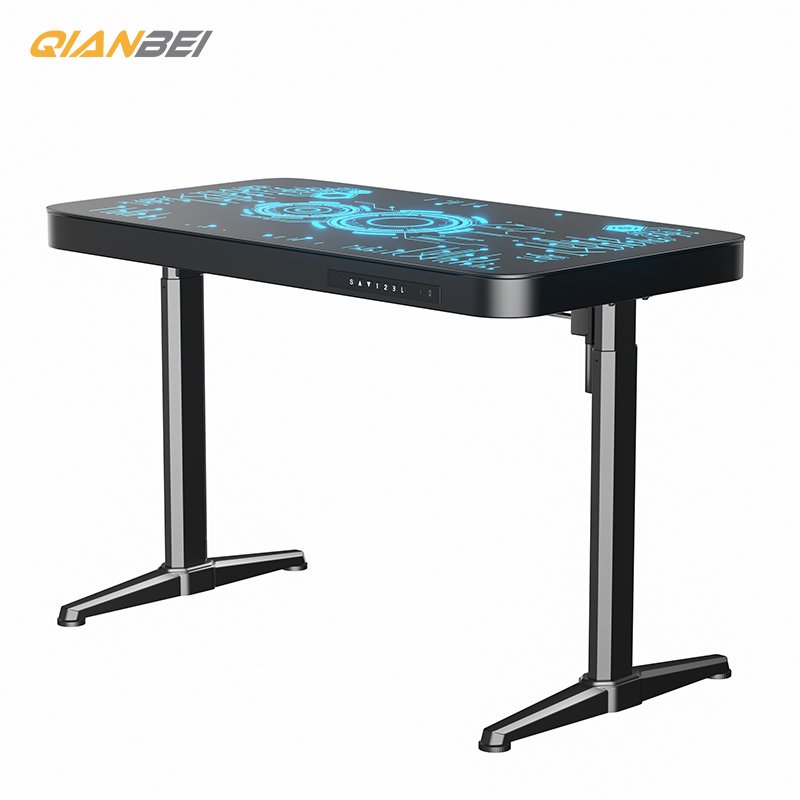 Modern Height Adjustable RGB Lighting Gaming Desk Tempered Glass Top for Esports for Hotel Living Room Bedroom gaming table