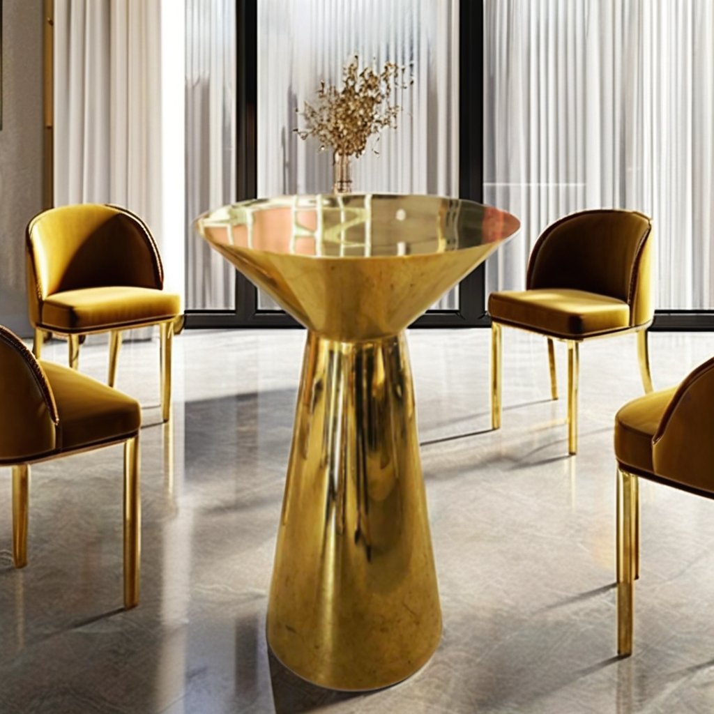 Modern Stainless Steel Wedding Coffee Dining Table Set with Glass Metal Legs Adjustable Design for Home Bar and Hotel 6 Chairs