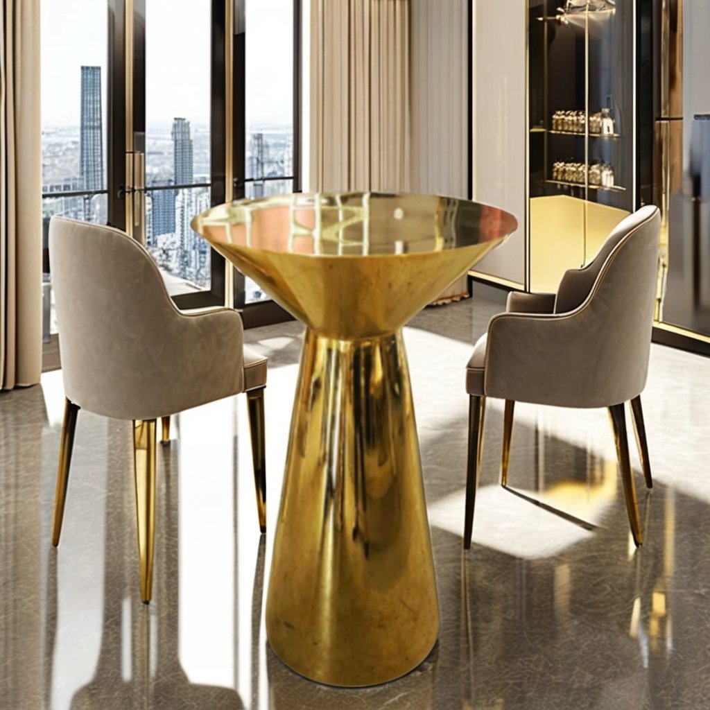 Modern Stainless Steel Wedding Coffee Dining Table Set with Glass Metal Legs Adjustable Design for Home Bar and Hotel 6 Chairs