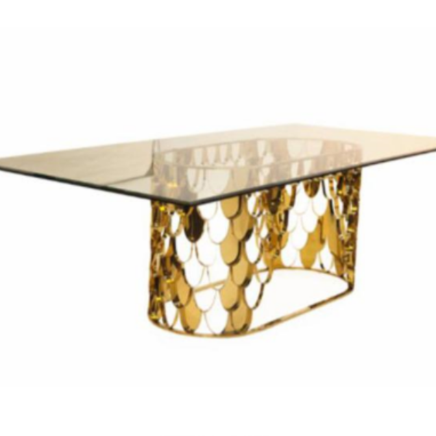 Modern event furniture glass top stainless steel leg table wholesale furniture luxury noble gold color dining table