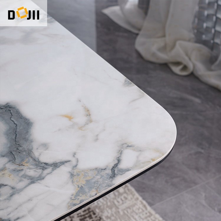 Dojii Modern Design Natural Polished Honed Travertine Sintered Stone Composite Glass with Metal Leg Furniture for Hotels