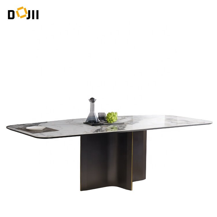 Dojii Modern Design Natural Polished Honed Travertine Sintered Stone Composite Glass with Metal Leg Furniture for Hotels