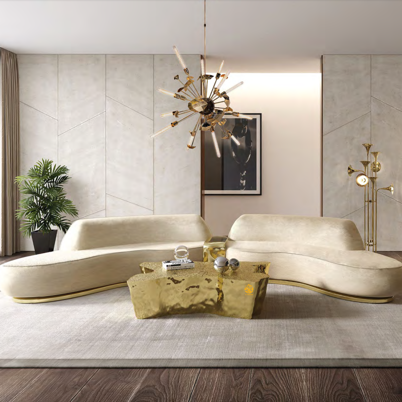 Italian light luxury stainless steel tree root coffee table living room art villa living room irregular coffee table combination