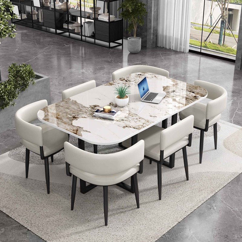 Chairs And Tables Dinning Room Furniture Modern Marble MDF Dinning Table 6 Chairs Luxury Restaurant Apartment Home Table Sets