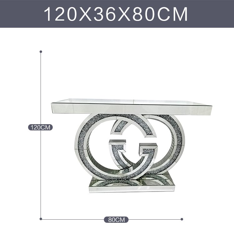 YGJS0443 Hot Sale Antique Modern crushed diamond Double G Crystal Silver mirrored console table