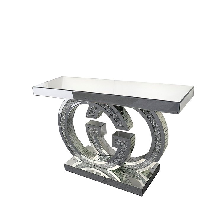 YGJS0443 Hot Sale Antique Modern crushed diamond Double G Crystal Silver mirrored console table