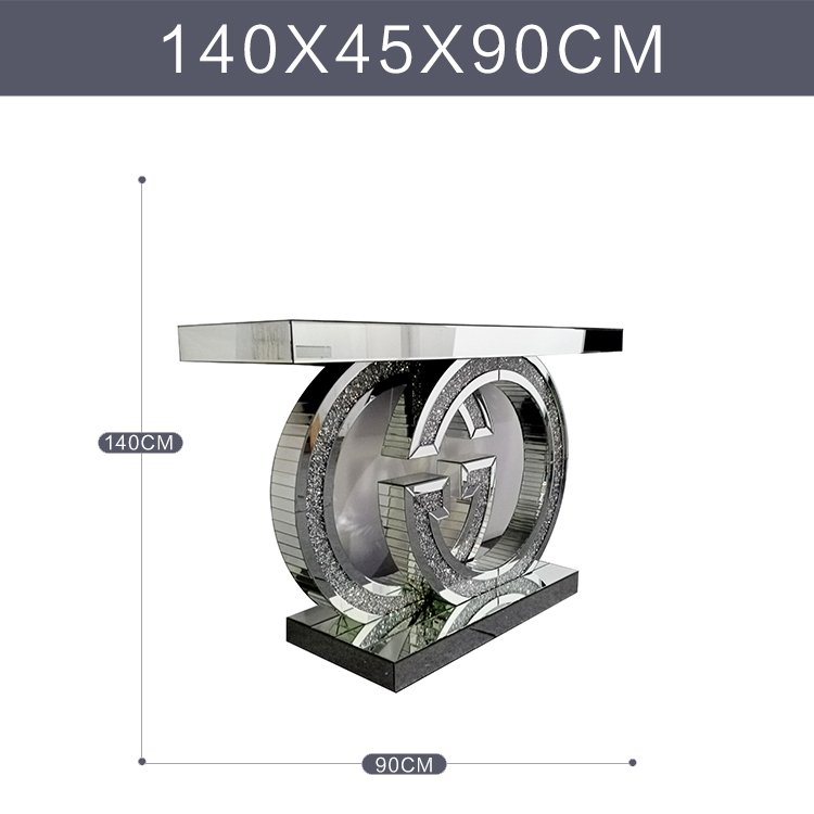 YGJS0443 Hot Sale Antique Modern crushed diamond Double G Crystal Silver mirrored console table