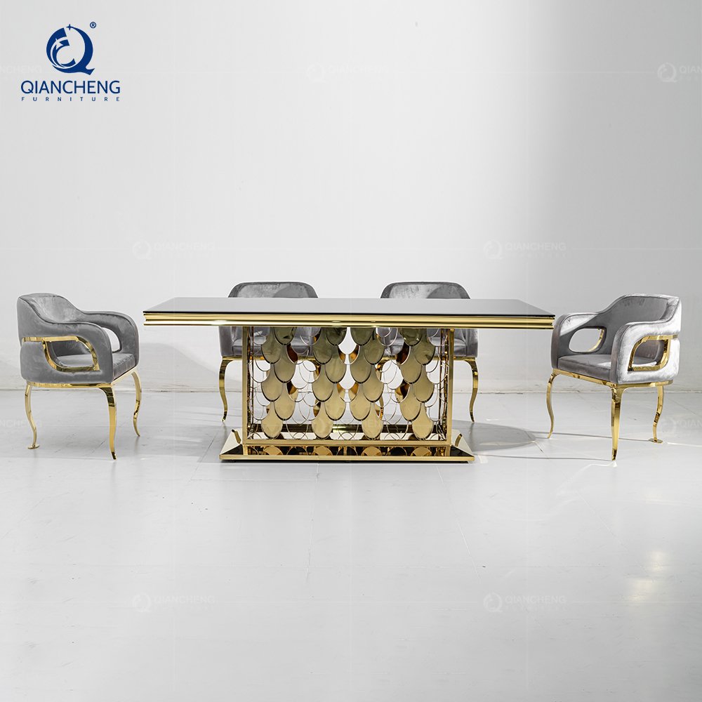 Large luxury gold 10 seater dining tables hotel banquet decor mirror wedding table