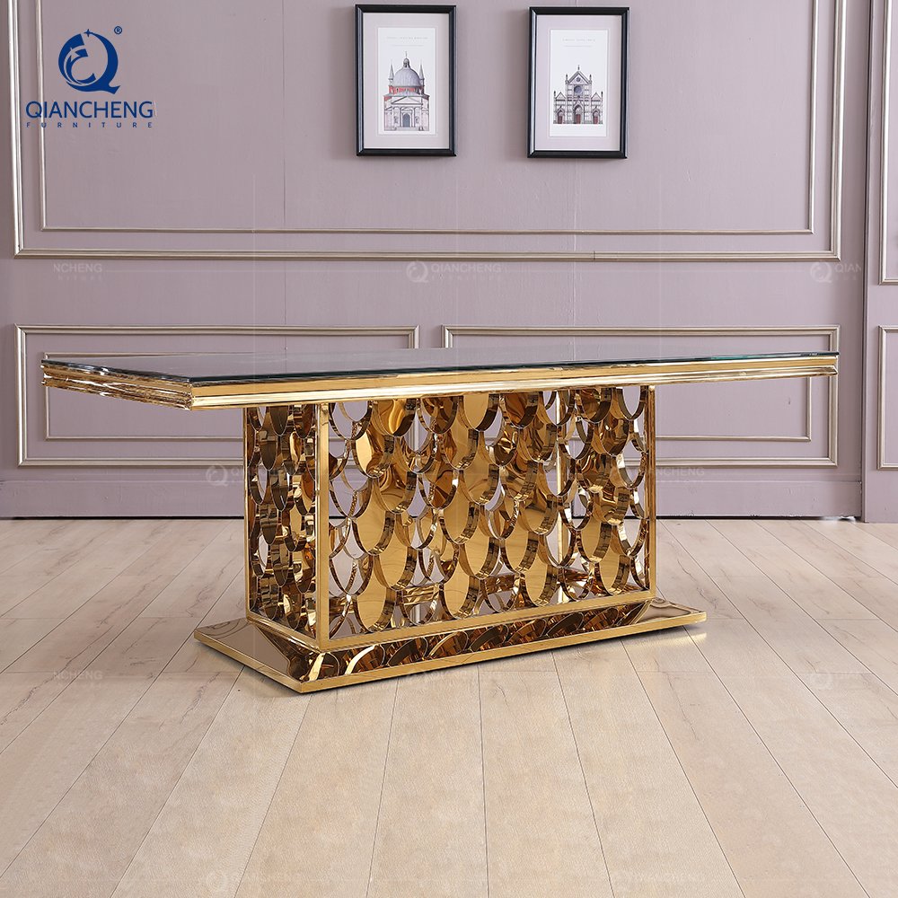 Large luxury gold 10 seater dining tables hotel banquet decor mirror wedding table