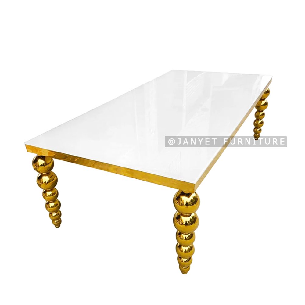High Quality White MDF Top Gold Stainless Steel Rectangle Event Tables for Weddings