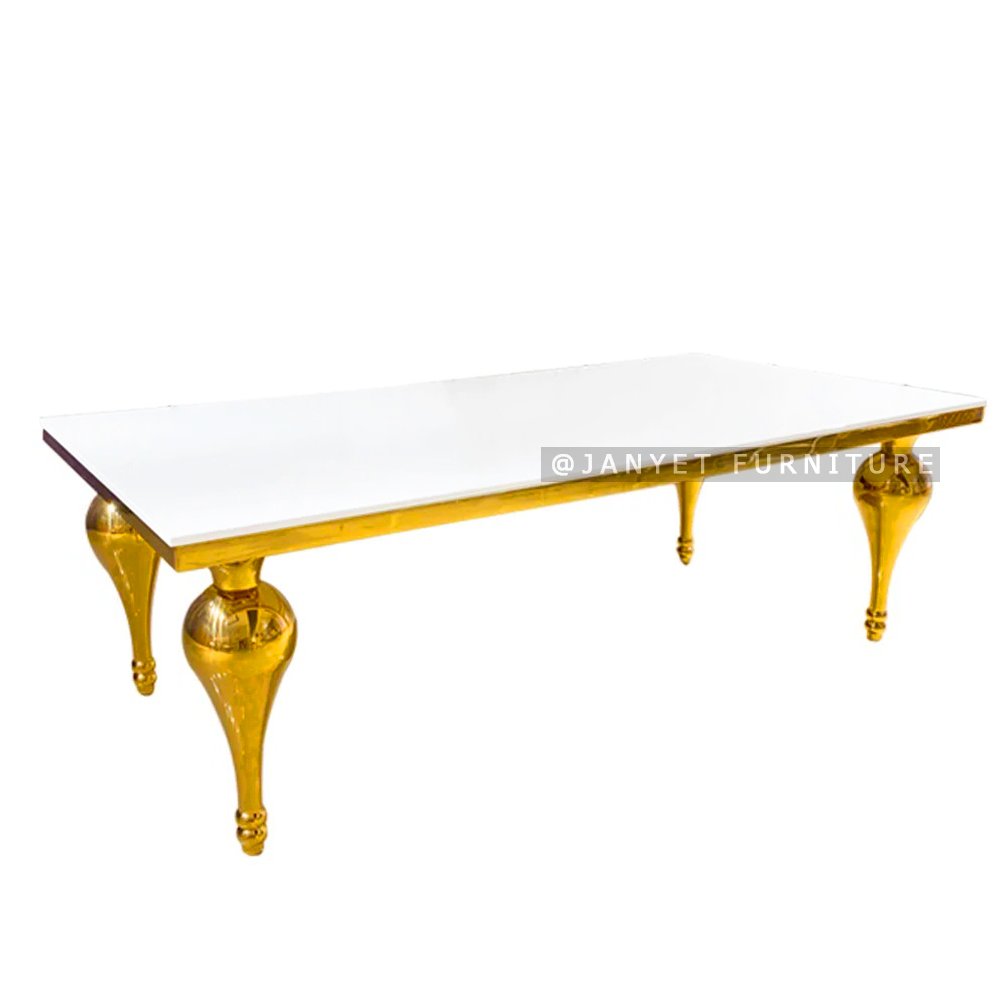High Quality White MDF Top Gold Stainless Steel Rectangle Event Tables for Weddings