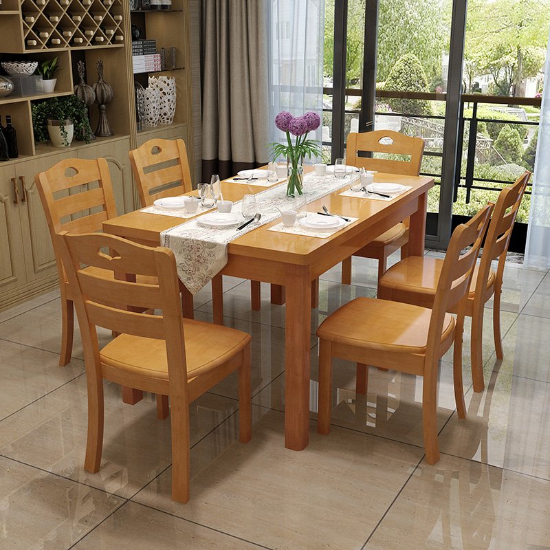 General Use Dining Room 6 Person Rectangular Wooden Table
