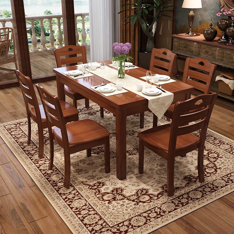 General Use Dining Room 6 Person Rectangular Wooden Table