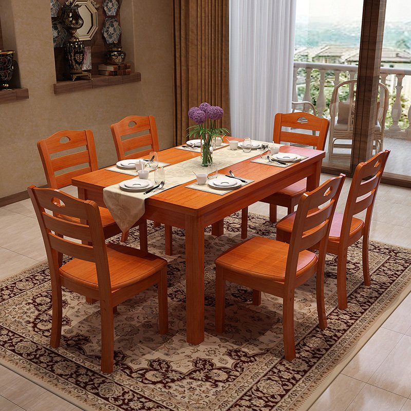 General Use Dining Room 6 Person Rectangular Wooden Table
