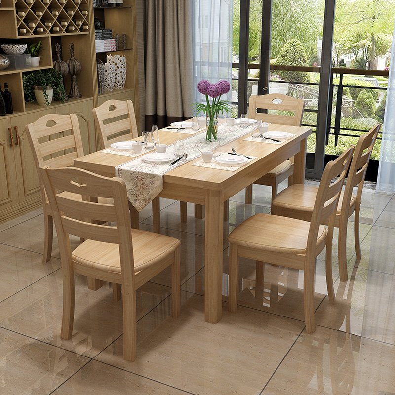 General Use Dining Room 6 Person Rectangular Wooden Table