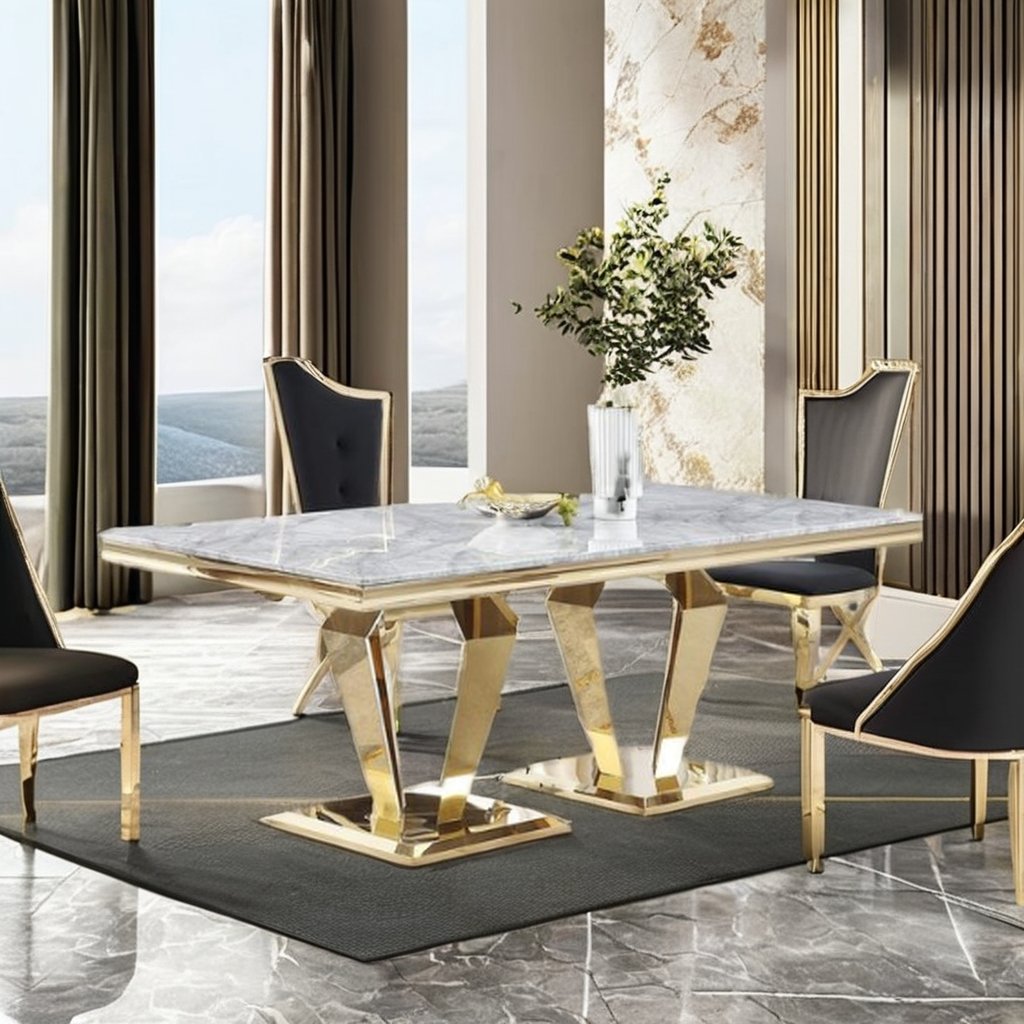 Modern Luxury 12 Seater Dining Table Set Mirror Golden with Marble Finish for Living Room or Kitchen