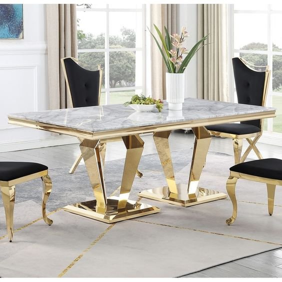 Modern Luxury 12 Seater Dining Table Set Mirror Golden with Marble Finish for Living Room or Kitchen
