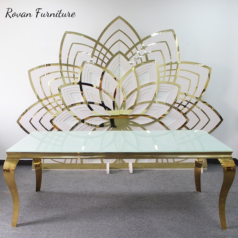 Luxury titanium gold stainless steel rectangle hotel table for modern event furniture