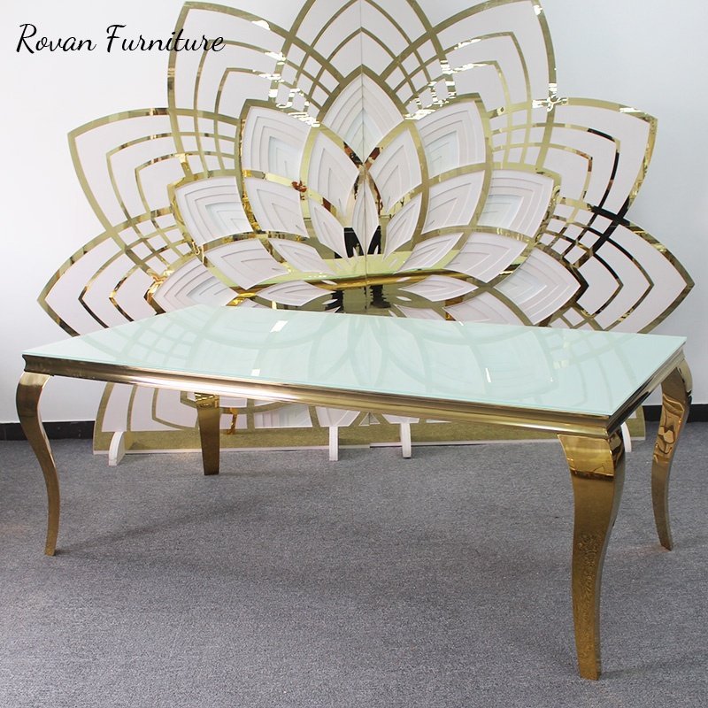 Luxury titanium gold stainless steel rectangle hotel table for modern event furniture