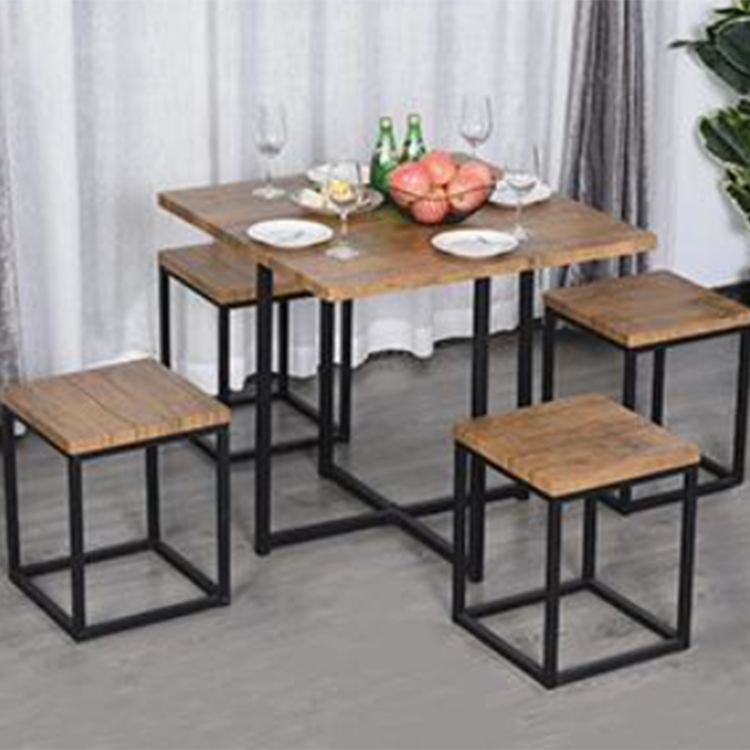 Wooden Cheap Dining Tables And Chairs Sets with Metal Legs Dining Room Furniture