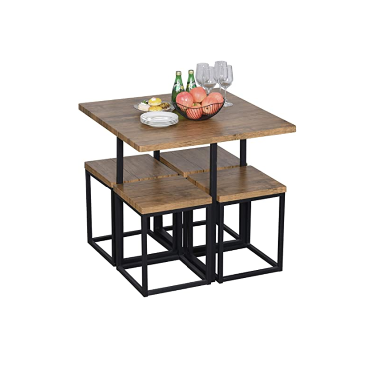 Wooden Cheap Dining Tables And Chairs Sets with Metal Legs Dining Room Furniture