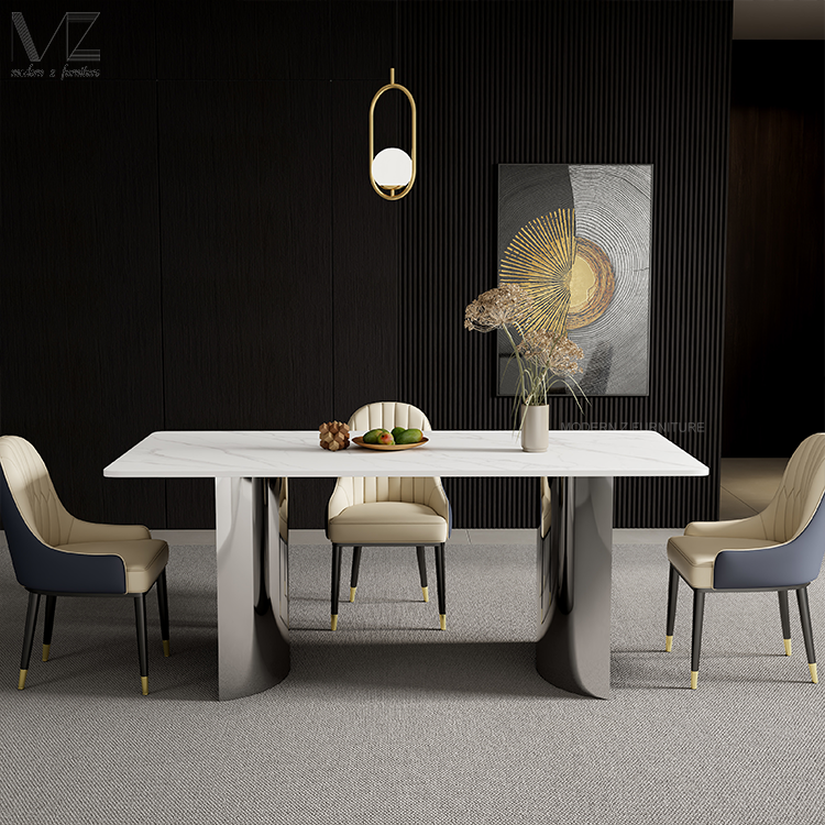 Foshan Nordic Dininng Table Luxury Modern Indoor Kitchen Island 6 Seater Full Sintered Stone Top Dining Table