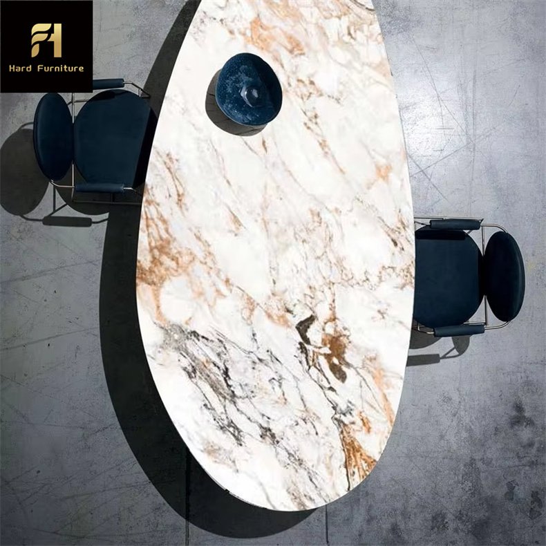 New Design Luxury Dining Room Furniture Stone Marble Top Stainless Steel Leg Oval Home Dining Table