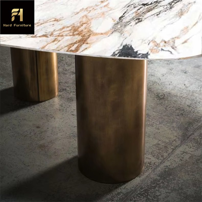 New Design Luxury Dining Room Furniture Stone Marble Top Stainless Steel Leg Oval Home Dining Table