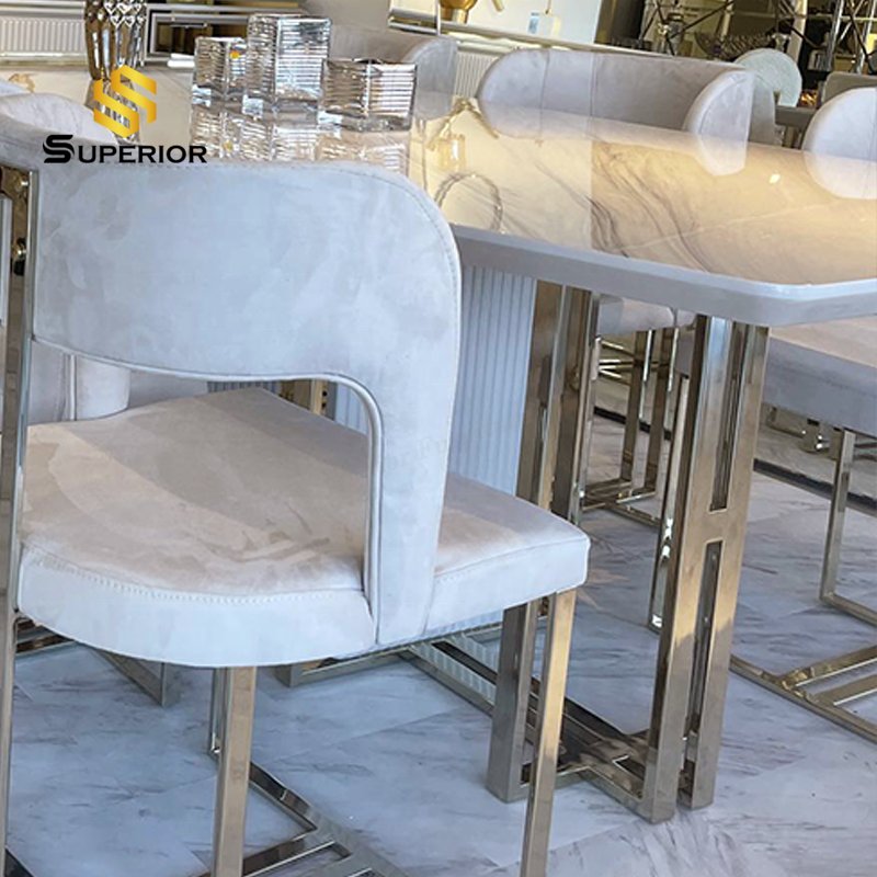2023 wholesale Elegant modern dining table stainless steel table base for glass dining room furniture table set 8 chairs