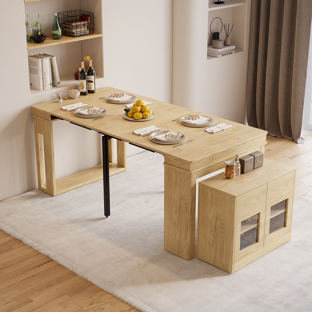 Customizable Products Solid Teak Dining Table Set, High-Quality Multifunctional Restaurant Extension Furniture, Wooden
