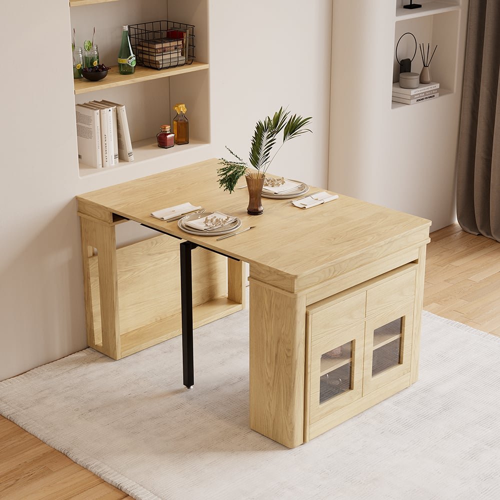 Customizable Products Solid Teak Dining Table Set, High-Quality Multifunctional Restaurant Extension Furniture, Wooden
