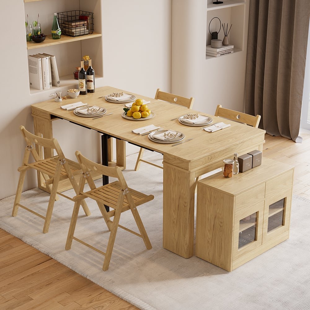 Customizable Products Solid Teak Dining Table Set, High-Quality Multifunctional Restaurant Extension Furniture, Wooden