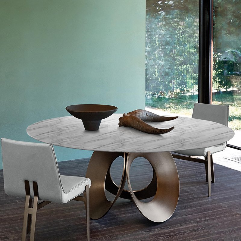 FUWOS Italian high-end natural marble dining table villa light luxury round dining table turntable round dining table customized