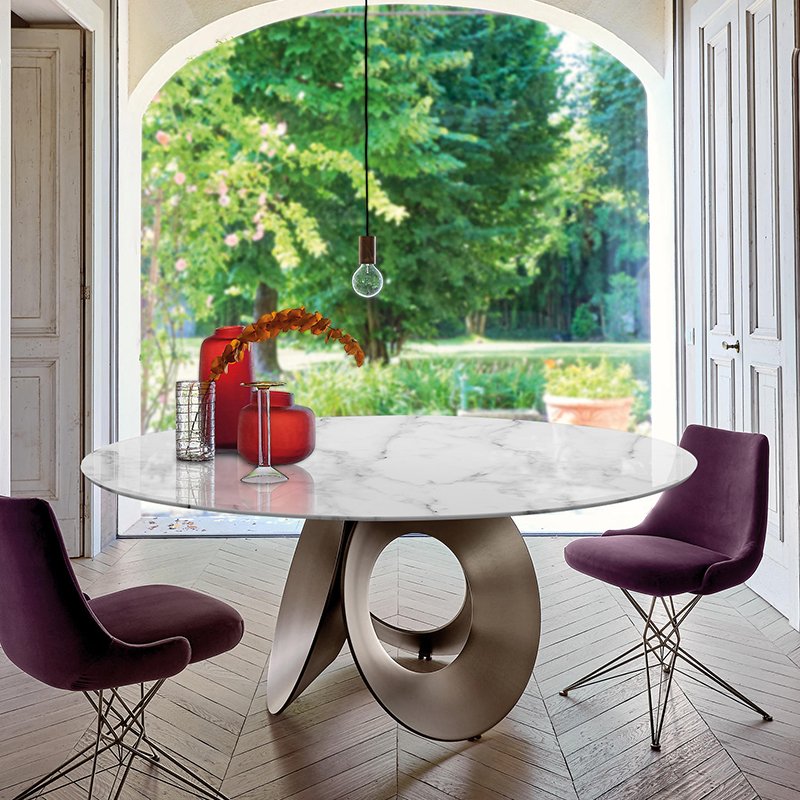 FUWOS Italian high-end natural marble dining table villa light luxury round dining table turntable round dining table customized