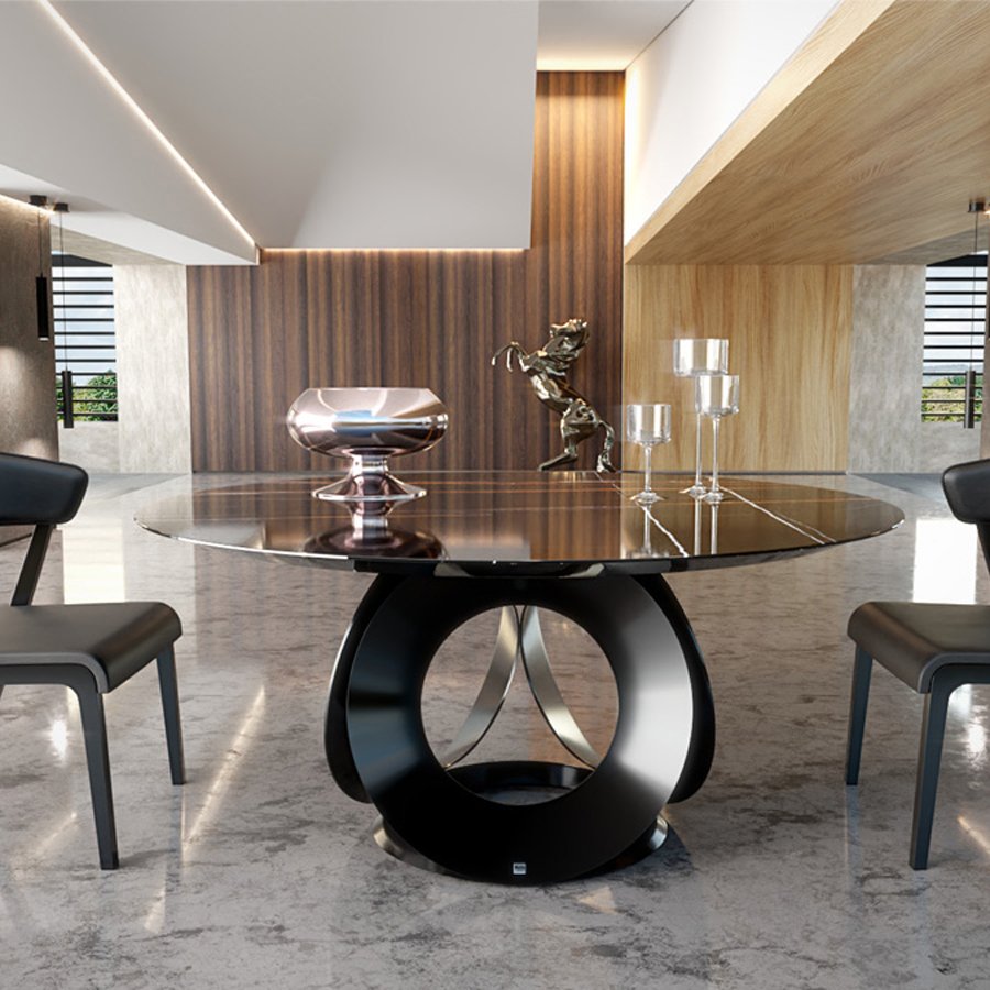 FUWOS Italian high-end natural marble dining table villa light luxury round dining table turntable round dining table customized