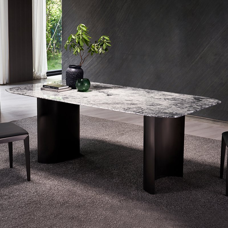 Hotel Suite Dining Room Furniture Dining Table Set 6 Chairs Natural Marble Combined with Metal