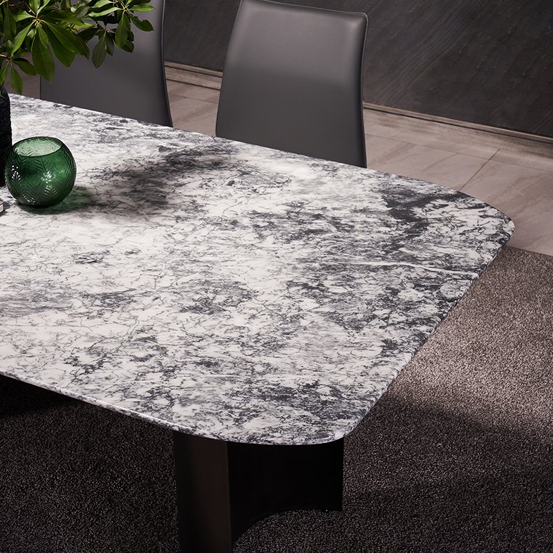 Hotel Suite Dining Room Furniture Dining Table Set 6 Chairs Natural Marble Combined with Metal