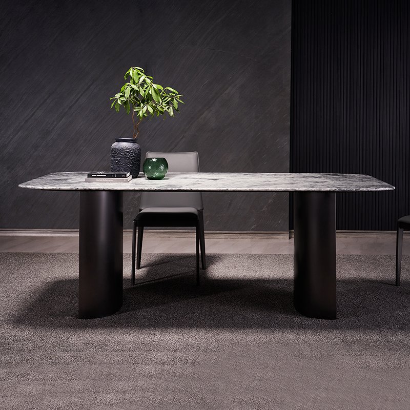 Hotel Suite Dining Room Furniture Dining Table Set 6 Chairs Natural Marble Combined with Metal