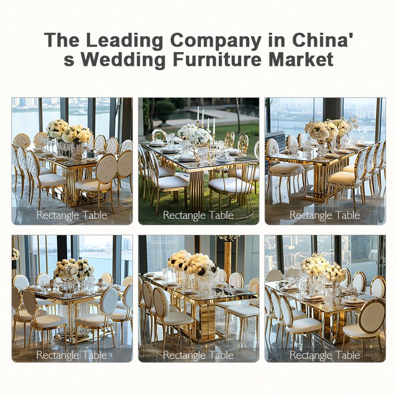 Modern Gold Stainless Steel Banquet Table Rectangular Lux Glass Dining Tables for Weddings Parties Hotels Living Room Hall Use