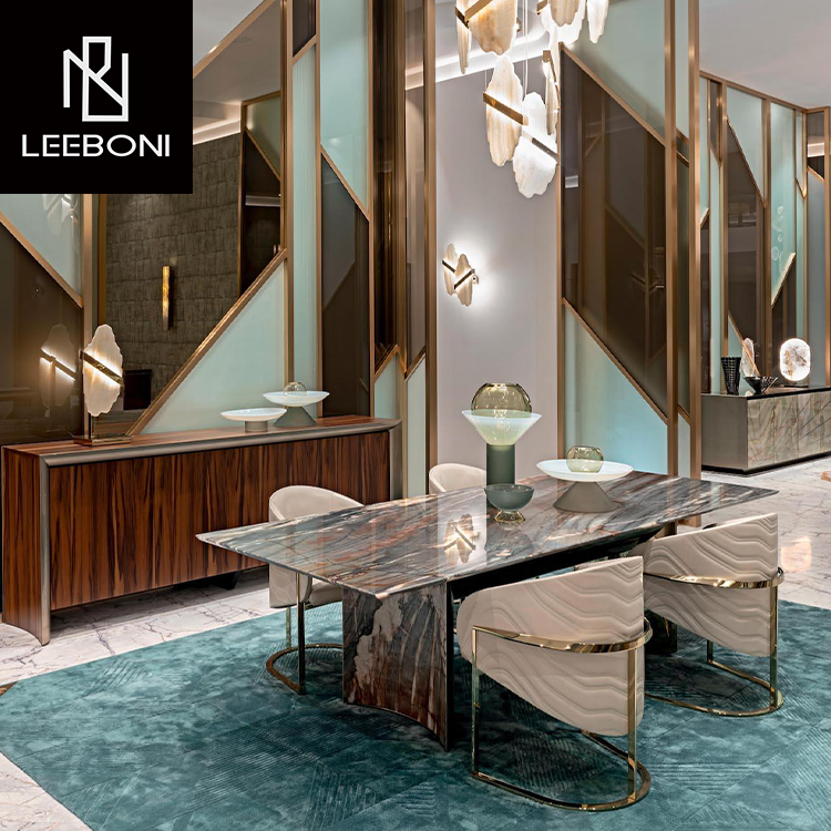 Custom Cut Marble Top Table Stainless Steel Ss Leg Gold And Black Modern Luxury Dining Room Marble Table