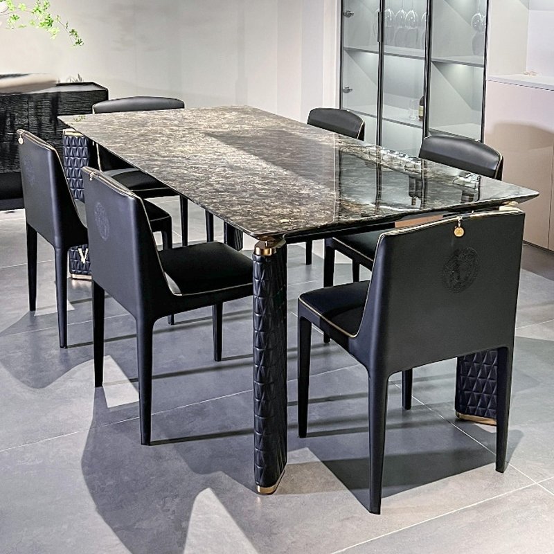 Modern luxury dining table set 4 6 seater full marble dining table furniture minimalist design dining table