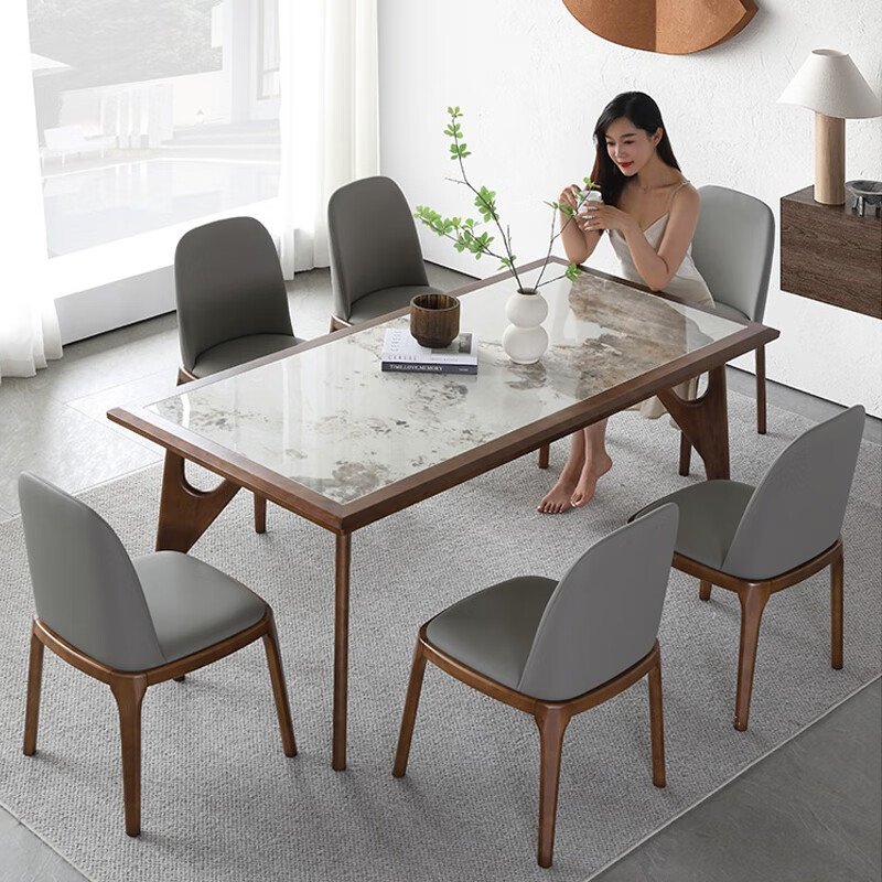 Modern Dining Room Home Furniture Table With Base Dining Chair Light Luxury Marble Top Dining Room Sets