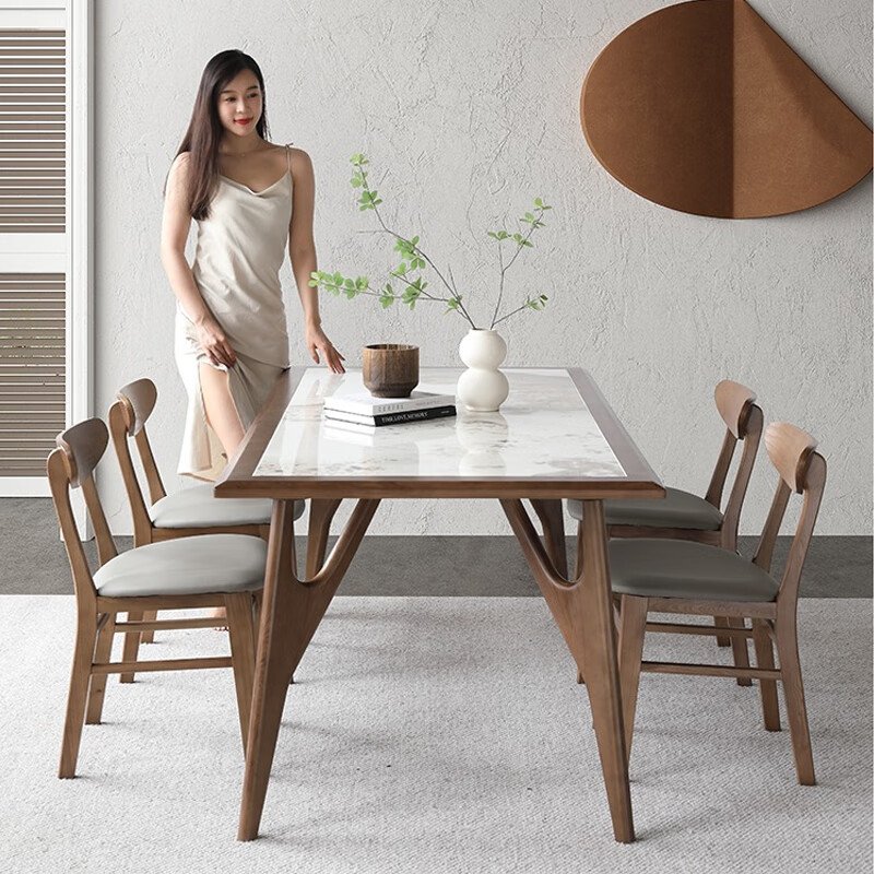 Modern Dining Room Home Furniture Table With Base Dining Chair Light Luxury Marble Top Dining Room Sets