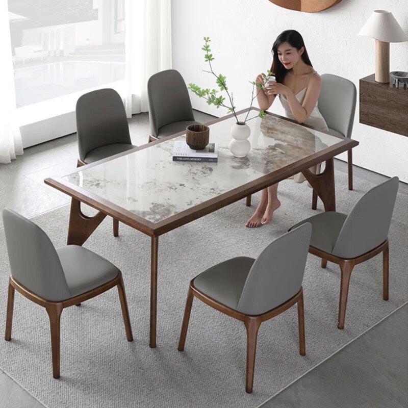 Modern Dining Room Home Furniture Table With Base Dining Chair Light Luxury Marble Top Dining Room Sets