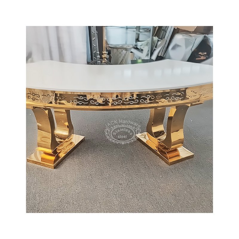 outdoor Banquet furniture party luxury S-Shaped Half Moon Wedding Table Gold Stainless Steel Serpentine Dining Table For Event